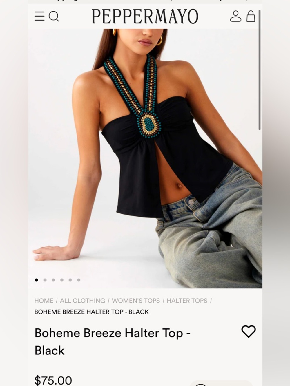 NWT Peppermayo Boheme Breeze Black Beaded Halter Top